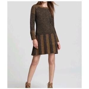 Burberry Brit Womens Wool Blend Brown Gold Sweater Dress Medium